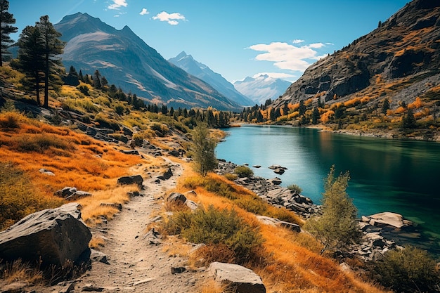 Beau paysage avec montagnes et rivière