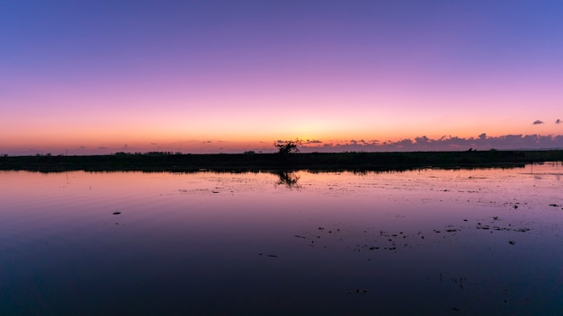 Beau Paysage Nature Vue Matin Avec Reflets Pendant Le Lever Du Soleil