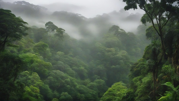 Beau paysage naturel avec des montagnes avec du brouillard et de la brume