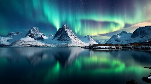 beau paysage naturel avec les montagnes du nord la nuit