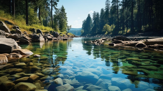 Beau paysage naturel de printemps d'été coloré avec un lac