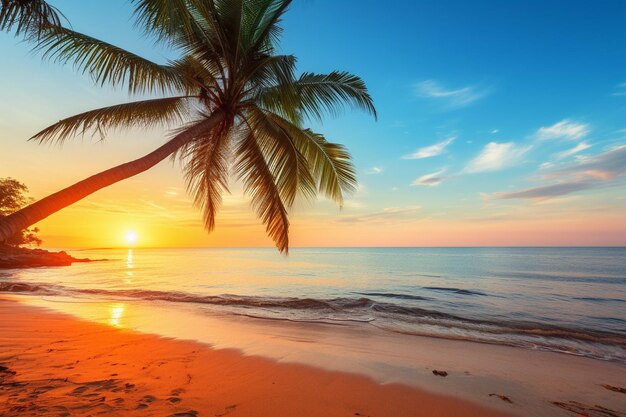 Beau paysage naturel tropical en plein air de plage, de mer et d'océan avec un palmier à noix de coco