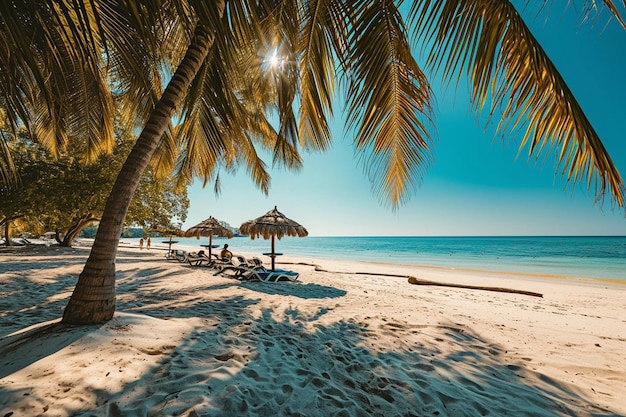 Beau paysage naturel tropical en plein air de plage, de mer et d'océan avec un palmier à noix de coco