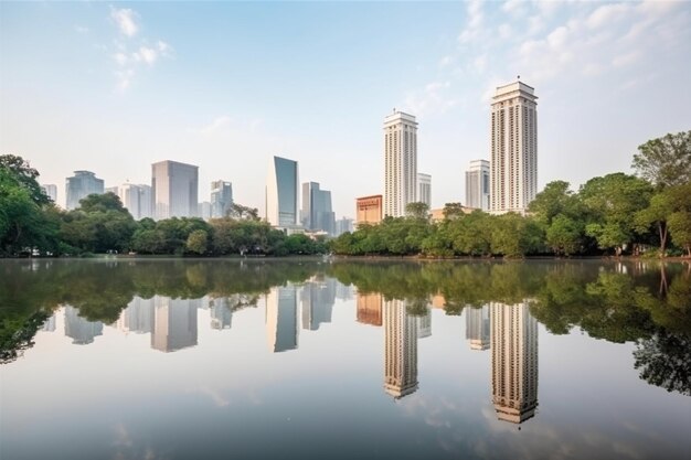 Beau paysage de paysage urbain avec le bâtiment de la ville autour du parc Lumpini à Bangkok en Thaïlande