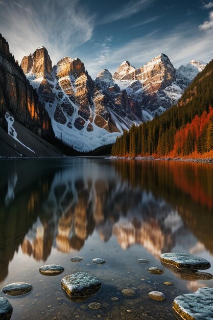 Beau paysage photographie fond d'écran fond pics lac canyon ciel nuages blancs