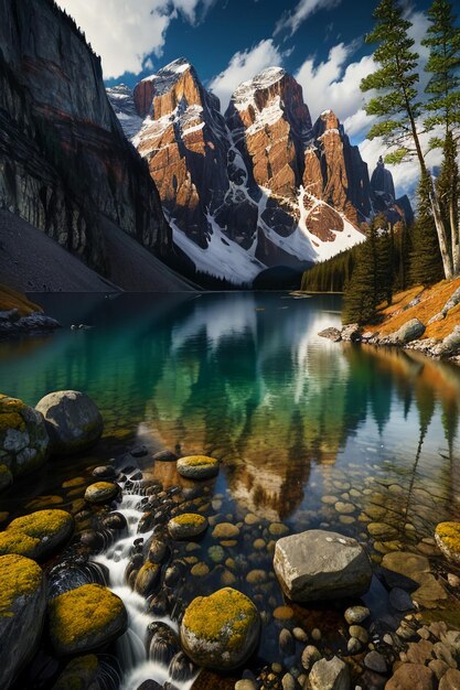 Beau paysage photographie fond d'écran fond pics lac canyon ciel nuages blancs