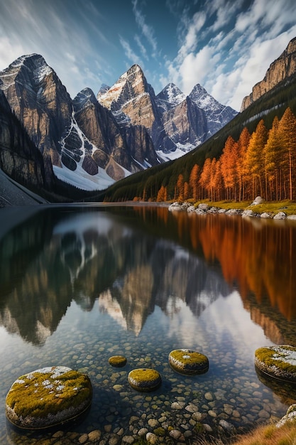 Beau paysage photographie fond d'écran fond pics lac canyon ciel nuages blancs