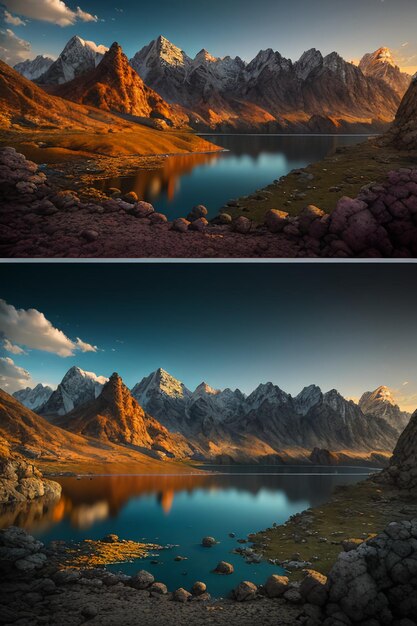 Beau paysage photographie fond d'écran fond pics lac canyon ciel nuages blancs