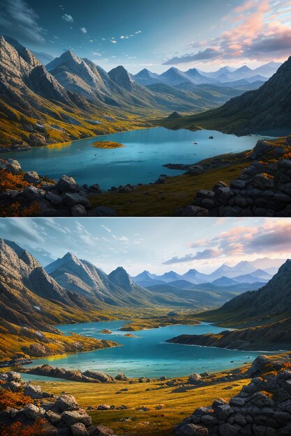 Beau paysage photographie fond d'écran fond pics lac canyon ciel nuages blancs