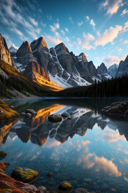 Beau paysage photographie fond d'écran fond pics lac canyon ciel nuages blancs