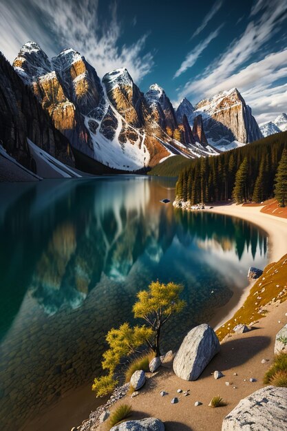 Beau paysage photographie fond d'écran fond pics lac canyon ciel nuages blancs