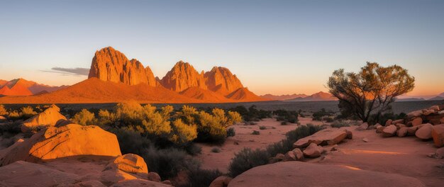 Photo beau paysage pittoresque d'une chaîne de montagnes à l'aube ai générative