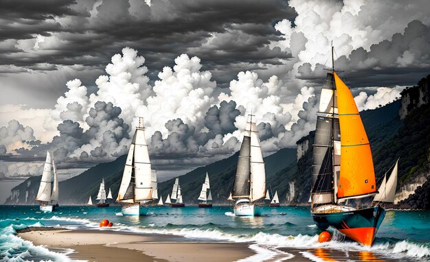 Photo beau paysage de plage avec du sable avec des vagues bleues de l'océan littoral ai générative de haute qualité post-traité