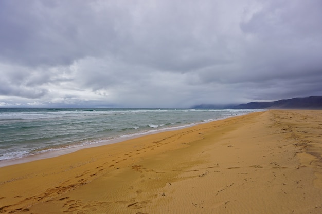 Beau paysage de la plage de Raudisandur dans les fjords de l'ouest de l'Islande.