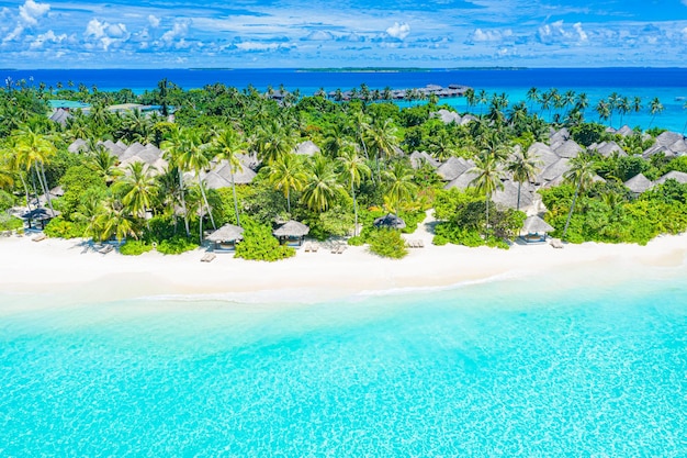 beau paysage de plage. Vue imprenable sur les yeux d'oiseau aux Maldives, vue aérienne du paysage marin sur