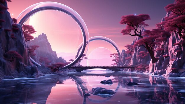 Beau paysage de planète fantastique avec un thème rose