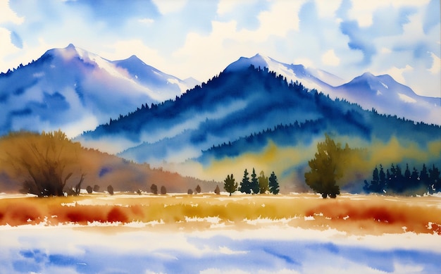 Un beau paysage Serene Summer Mountains Un paysage aquarelle à couper le souffle Generative AI