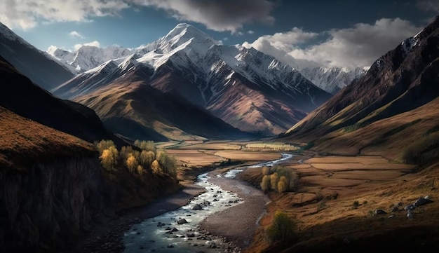 Beau paysage svaneti montagne collines vallée AI généré