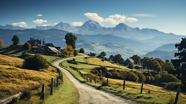 beau paysage avec un village de montagne