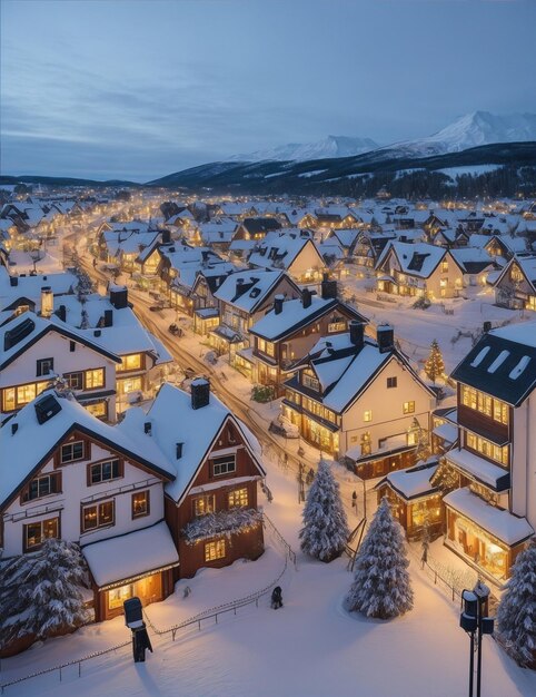 beau paysage d'une ville nordique dans une atmosphère de Noël