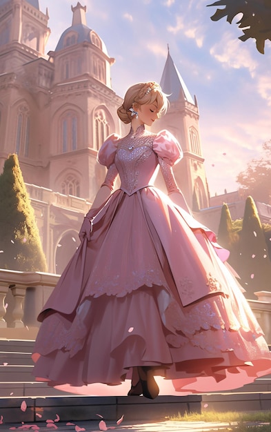 Un beau personnage de princesse château de conte de fées château de princesse magique illustration de dessin animé