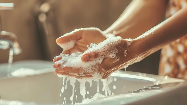 Photo un beau petit garçon qui se lave les mains.