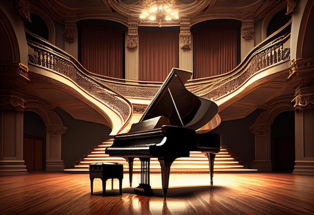 Beau piano dans la salle de concert