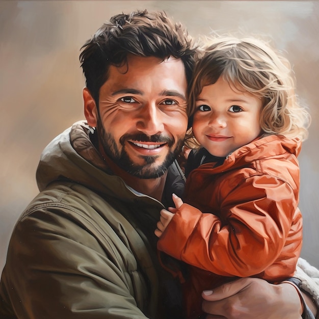 Photo beau portrait du père tenant son enfant pour célébrer la fête des pères