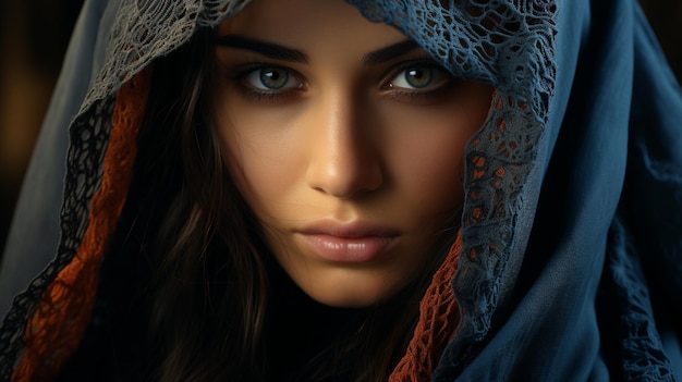 Photo beau portrait d'une femme arabe avec un voile génératif ai