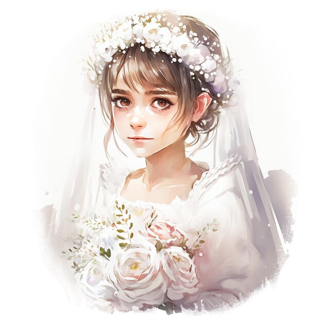 Beau portrait de mariage en illustration aquarelle