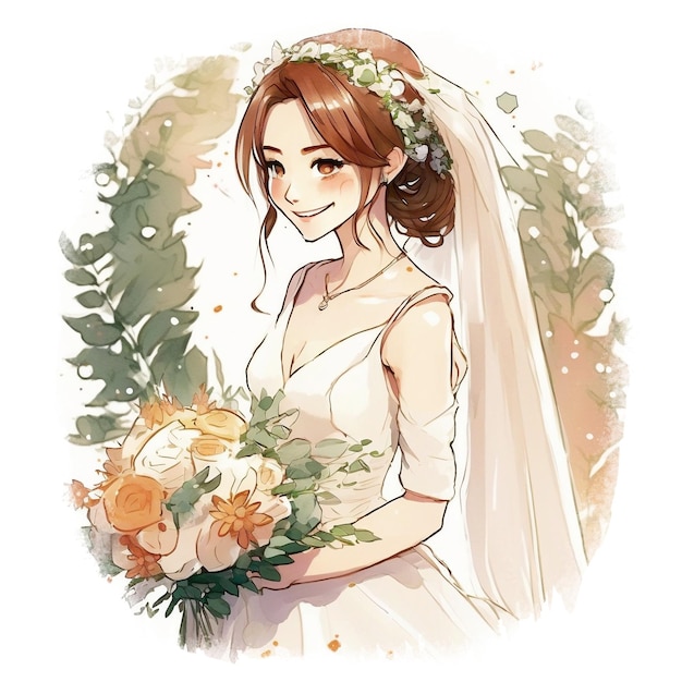 Beau portrait de mariage en illustration aquarelle