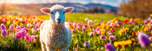 Photo beau portrait de moutons sur le pré focus sélectif