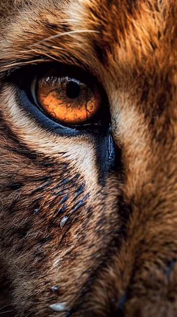 Beau portrait d'oeil d'un lion majestueux généré par l'IA