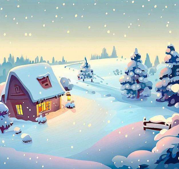 Beau portrait paysage d'hiver confortable au moment de Noël ai illustration vectorielle image fond d'écran