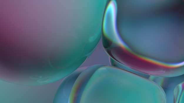 Beau rendu 3d de bulles avec des reflets abstraits. Flux de couleurs modernes. Formes rondes lisses.