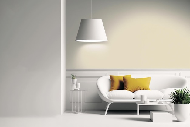 Un beau rendu d'une pièce avec un décor Pantone blanc et des meubles colorés