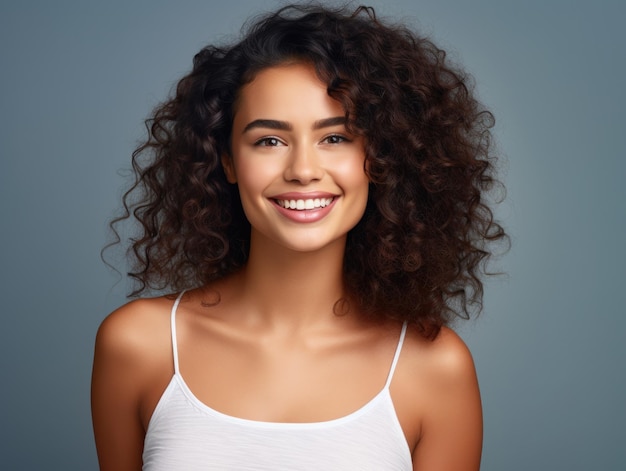 Le beau sourire large d'une femme en bonne santé, les dents blanches de près.