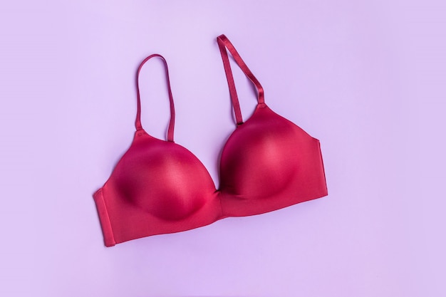 Beau soutien-gorge lisse bordeaux sur fond lilas