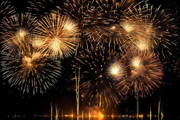 Beau spectacle de feux d'artifice colorés dans le ciel la nuit pour célébrer la fête du nouvel an et copier l'espace