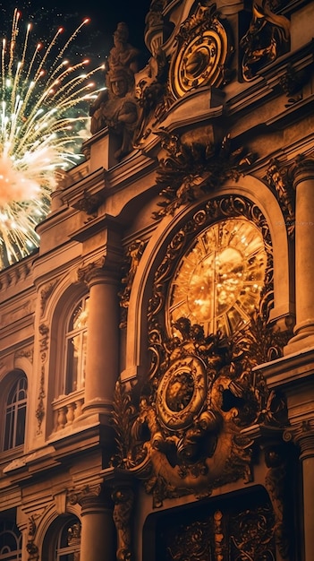 Beau spectacle de feux d'artifice avec paysage urbain la nuit pour célébrer la bonne année Feux d' artifice