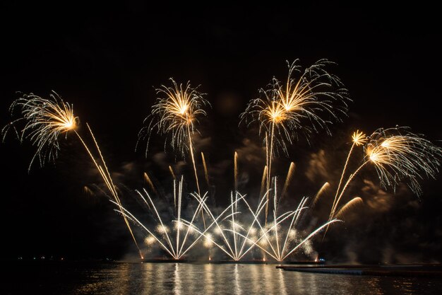 Beau spectacle de feux d'artifice pour la célébration au-dessus de la mer