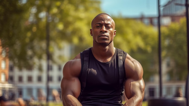 Un beau sportif afro-américain qui regarde la caméra.