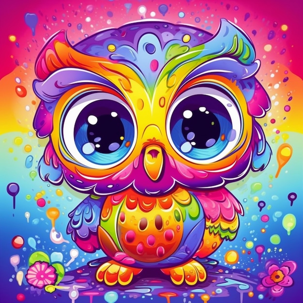 beau style chibi hibou avec fond coloré