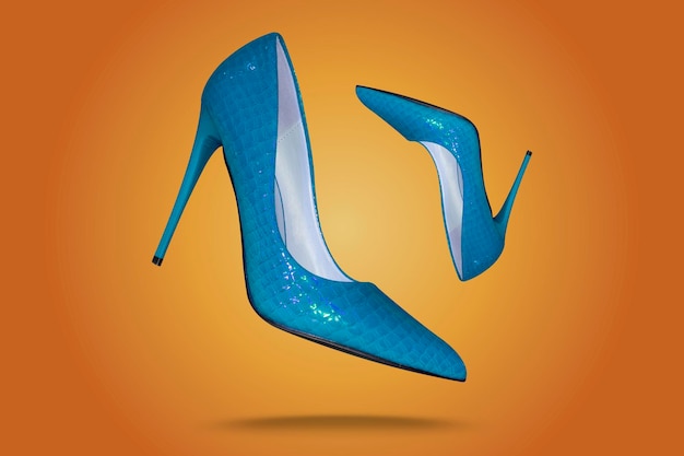 Beau style féminin de chaussures à talons hauts bleu isolé sur fond concept publicitaire minimal