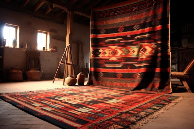Beau tapis kilim avec des techniques de tissage traditionnelles créées avec générative ai