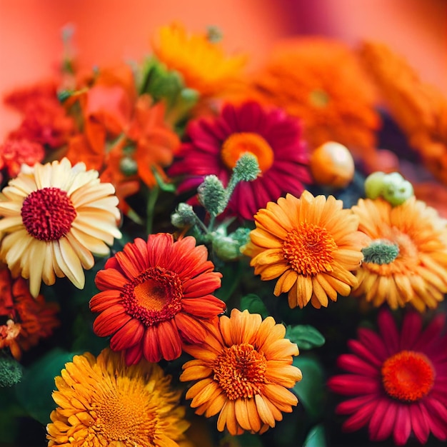 Beau tournesol avec fleur de printemps mixte isolé sur fond rouge