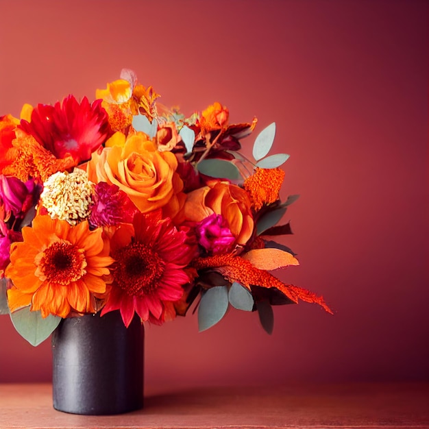 Beau tournesol avec fleur de printemps mixte isolé sur fond rouge