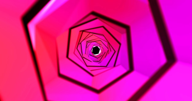 Un beau tunnel violet rose abstrait de formes carrées enveloppées en spirale