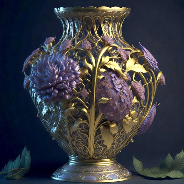 Beau vase métallique floral