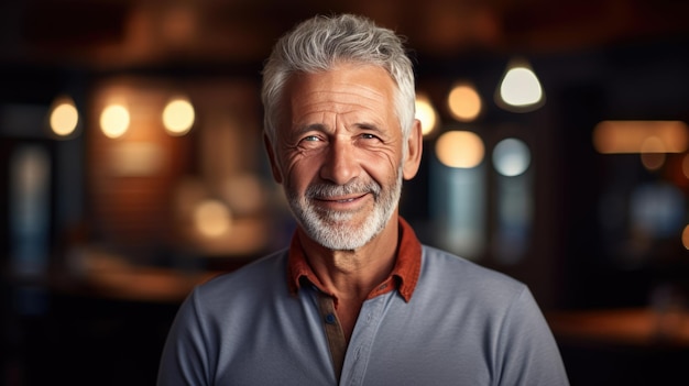 Beau vieil homme souriant sur fond flou Créé avec la technologie Generative AI